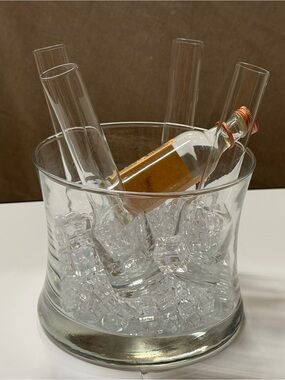 Clear Glass Ice Bucket and Shot Glasses Set - Transparent
